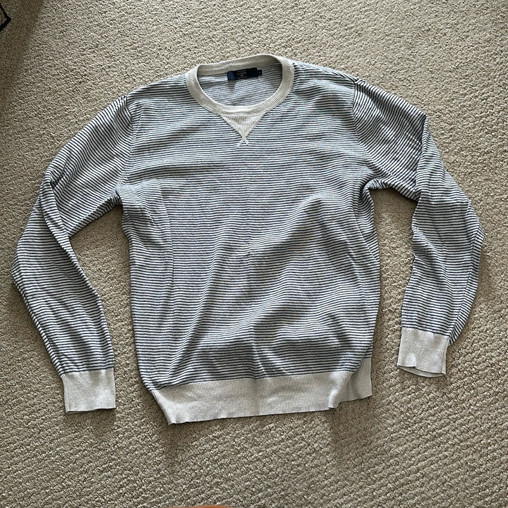 White and Navy Striped J Crew Crewneck Sweater